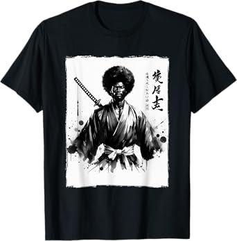 Vintage Afro African Samurai Ukiyo-e Japanese Art Graphic T-Shirt