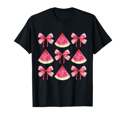 Watermelon Coquette Bow Girls Mom Women Summer Fruit Melon T-Shirt