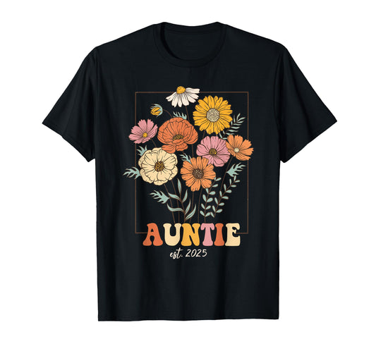 Wildflowers Aunt Pregnancy Reveal Aunt to be Auntie Est 2025 T-Shirt