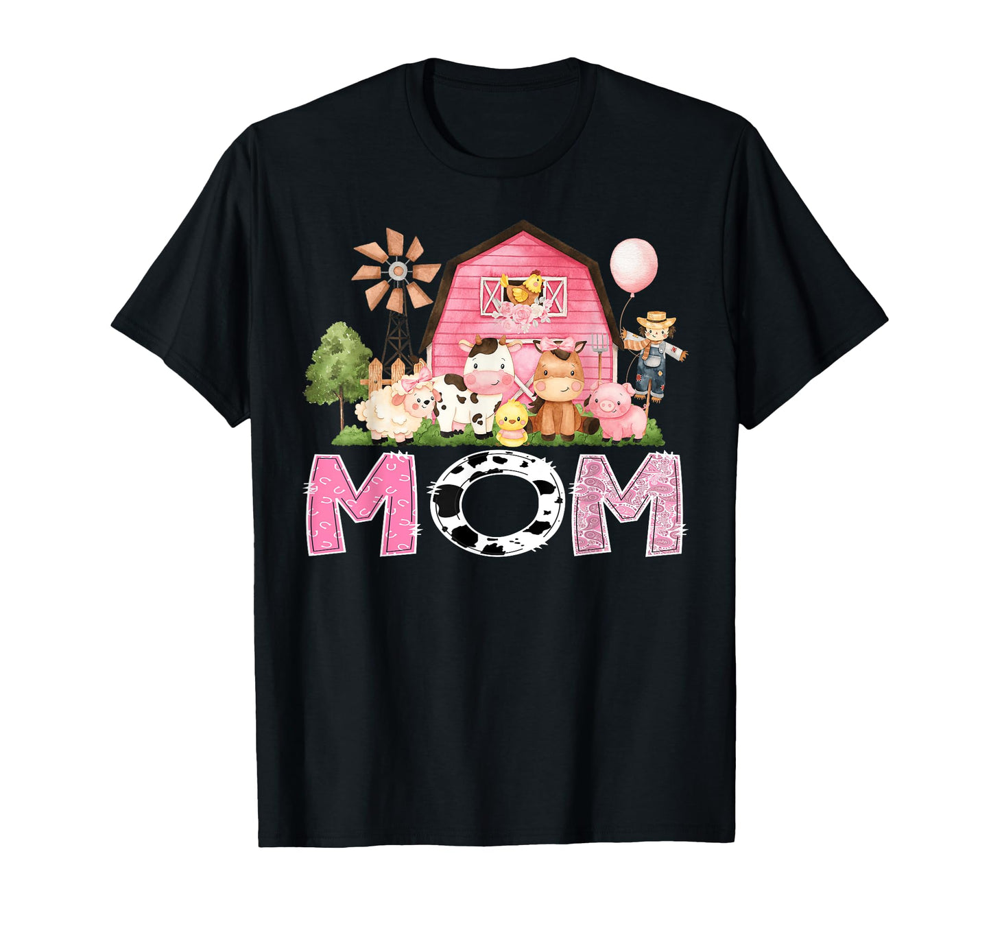 Mom Pink Farm Cow Birthday Girl Matching Family T-Shirt