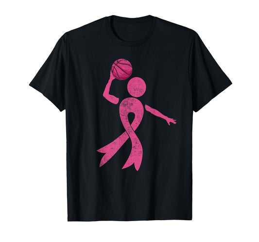 Retro Basketball Pink Ribbon Breast Cancer Awareness Sport T-Shirt