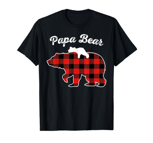 Papa Bear Flannel Red Plaid Pajama Family Matching XMAS T-Shirt