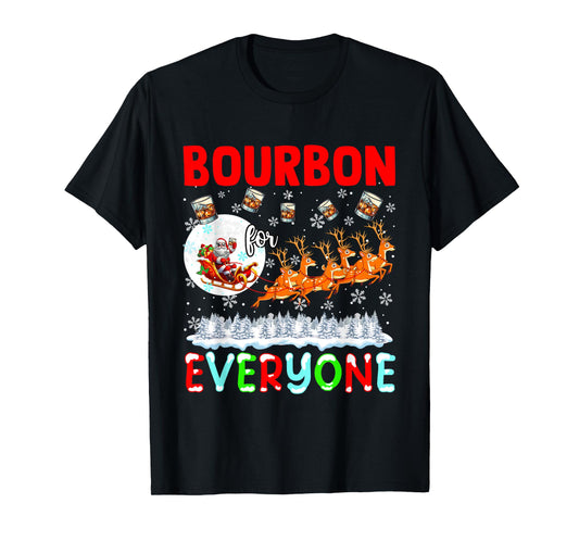 Bourbon For Everyone Xmas Drinker Santa Sleigh Reindeer T-Shirt