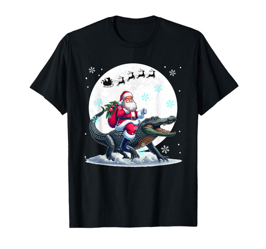 Santa Riding Alligator Christmas Moon Matching Kids Toddler T-Shirt