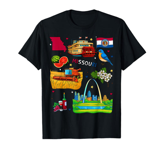 Missouri State Icons, Vintage Riverboat, Gateway Arch T-Shirt