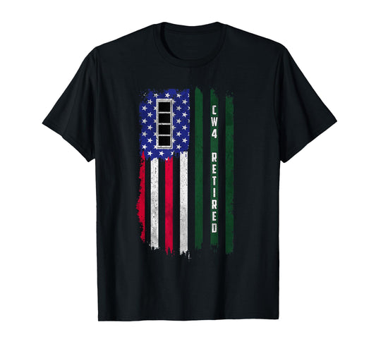 Retired W4 Chief Warrant Officer CW4 Rank American Flag Papa T-Shirt