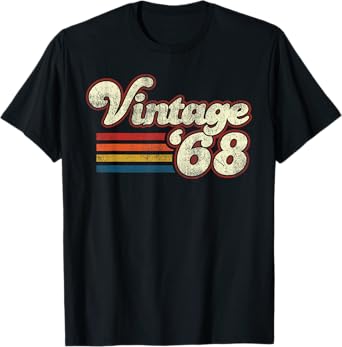 Vintage Retro Birthday Tees 1968 55 Birthday T-Shirt Black Unisex Adult Classic Fit Crew Neck Short Sleeve T-Shirt