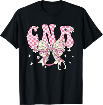 CNA Bow Certified Nursing Assistant Checkered CNA Life Women T-Shirt