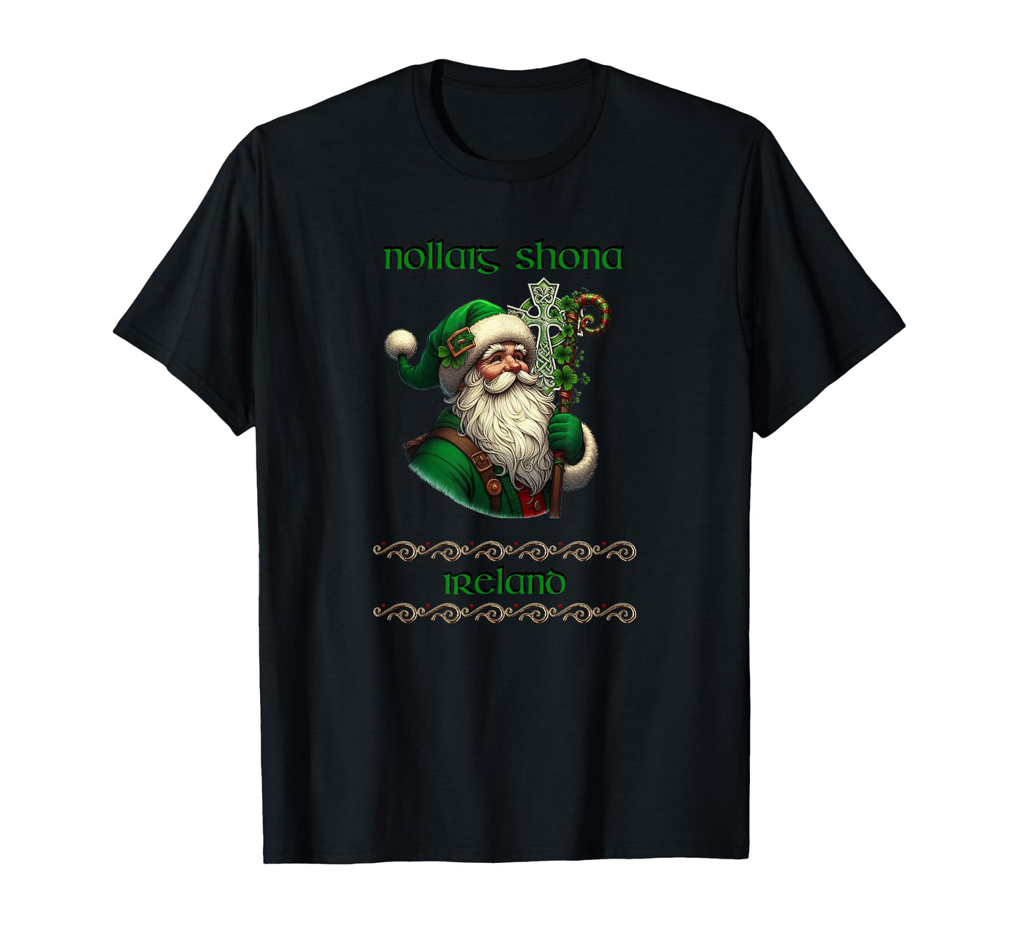 Irish Santa & Celtic Cross Christmas T-Shirt