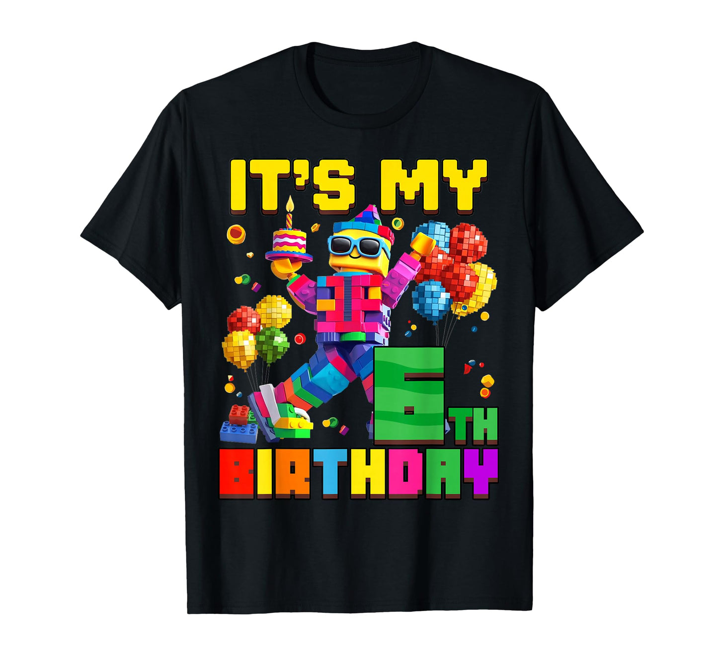 Its My 6th Sixth Birthday Building Brick 6 Years Old Boys T-Shirt