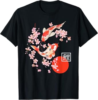 Cherry Blossom Koi Carp Fish Japanese Sakura Graphic Art T-Shirt