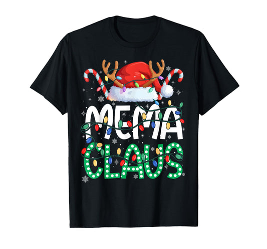 Mema Claus Christmas Lights Pajama Family Matching Grandma T-Shirt