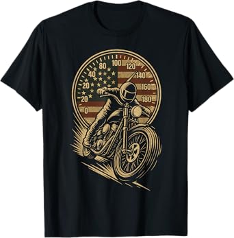Vintage Motorcycle Rider American Flag Speedometer T-Shirt