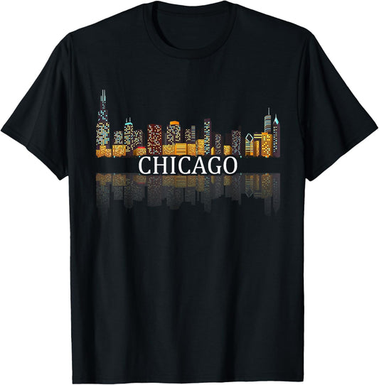 Chicago T Shirt Chicago City Skyline Lights At Night Gifts T-Shirt
