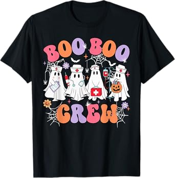Groovy Boo Boo Crew Nurse Spooky Ghost Women Halloween Nurse T-Shirt