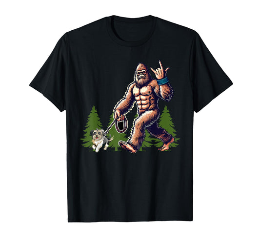 Funny Shih Tzu Bigfoot Dog Walking Dog Mom Dad Kids T-Shirt