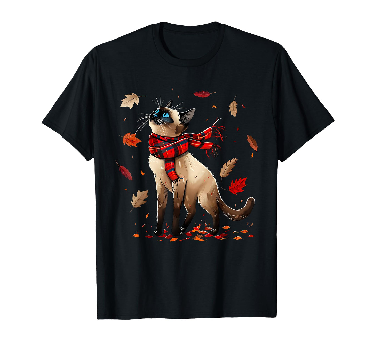 Retro Fall Leaf Siamese Cat Autumn Season Thanksgiving (kid) T-Shirt