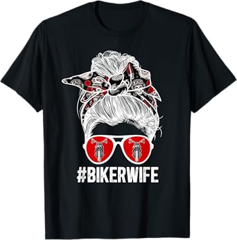 Cute Biker Wife Anniversary Biker Wife Messy Bun Motorcycle Wife T-Shirt - Black, Small