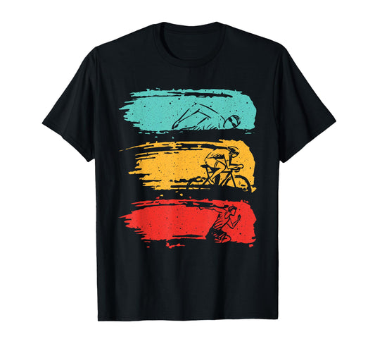 Cool Triathlon For Men Women Vintage Swimmer Biker Cyclist T-Shirt
