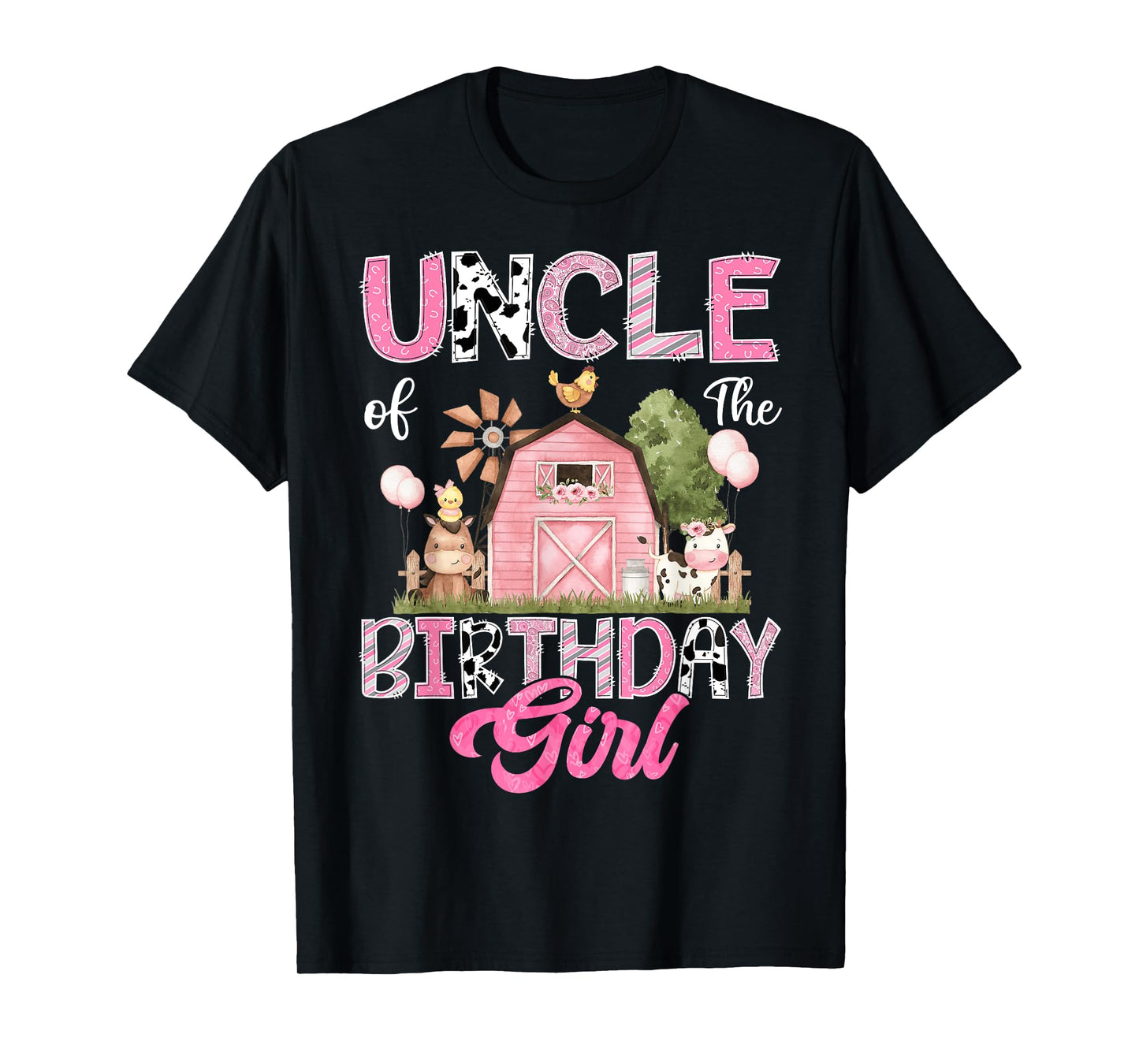 Uncle Of The Birthday Girl Farm Cow Pink 1St Birthday T-Shirt
