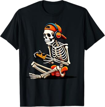 Halloween Skeleton Gamer Video Gaming Shirt Boys Men Kids T-Shirt