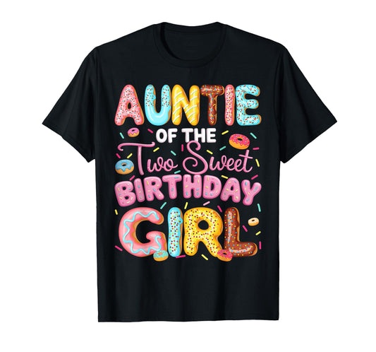 Auntie Of The Two Sweet Birthday Girl Donut 2Nd Birthday T-Shirt