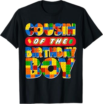 Cousin Birthday Boy Building Bricks Family Party Decor T-Shirt