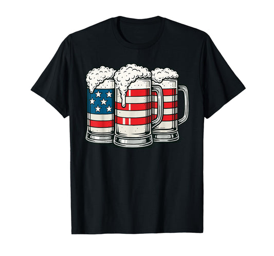 4th of July Beer American Flag Mugs Drinking Party T-Shirt