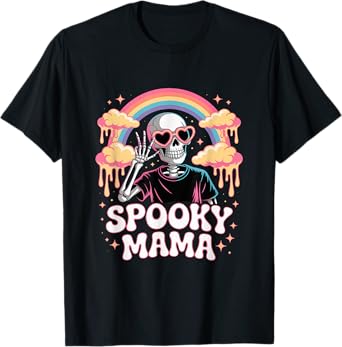 Spooky Mama Rainbow Skeleton Halloween T-Shirt