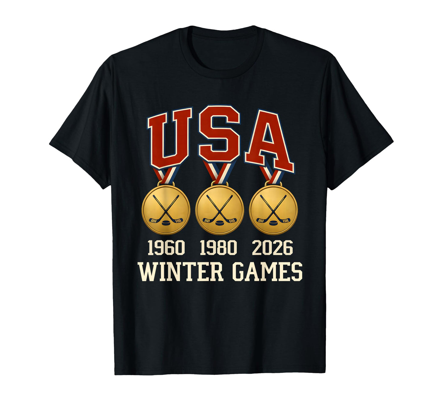 Ice Hockey 2026 Sticks US Flag Patriotic Player Men Boys Kid T-Shirt