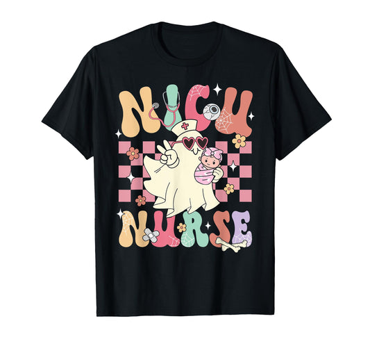 NICU Nurse Spooky Ghost Halloween Cute Nursing Costume T-Shirt