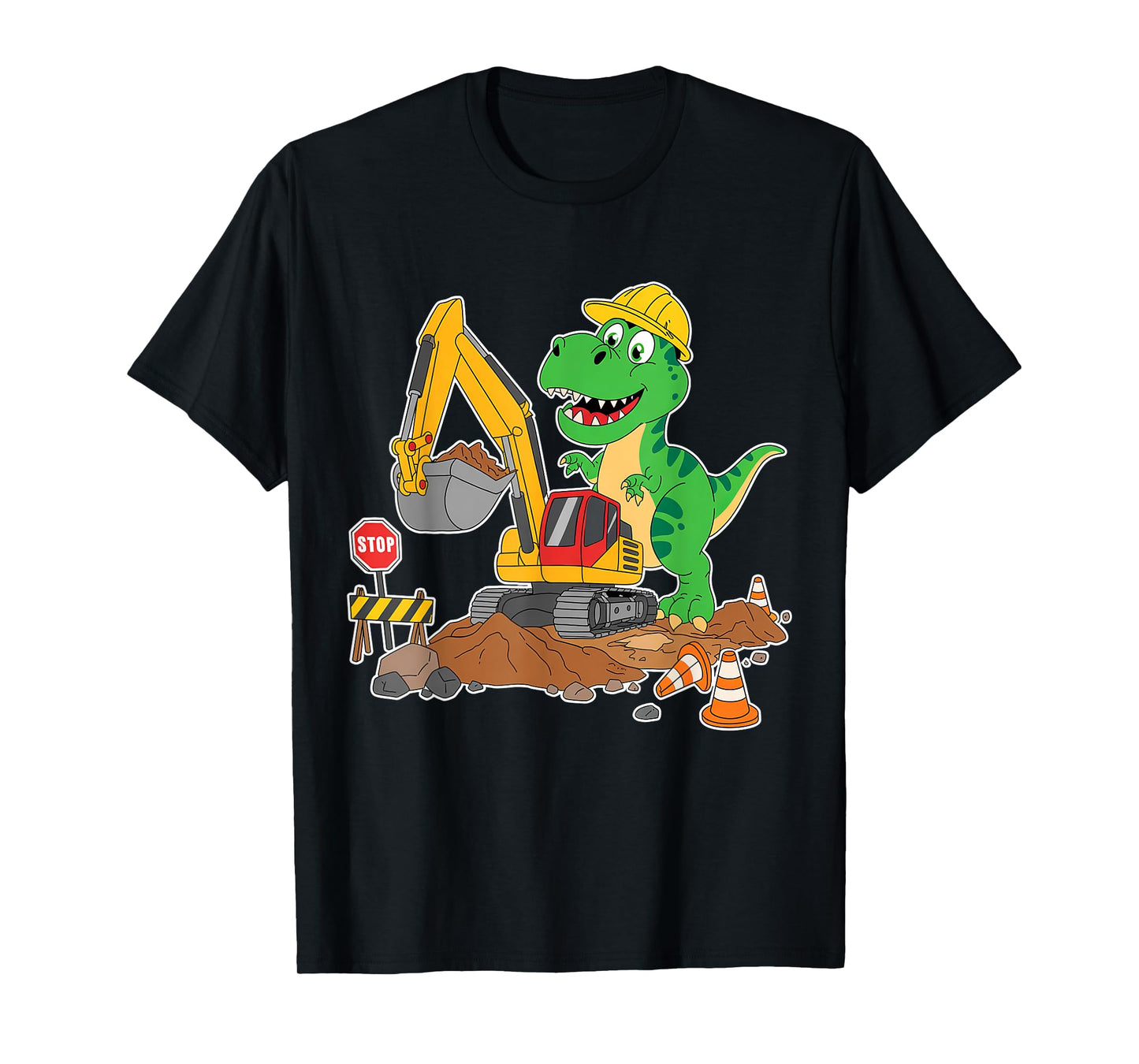 Dinosaur Construction Worker Excavator Truck Kids Boy Girl T-Shirt