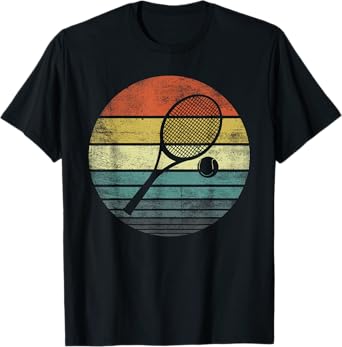 Tennis Player Gifts Retro Sunset Tennis Racquet & Ball Coach T-Shirt