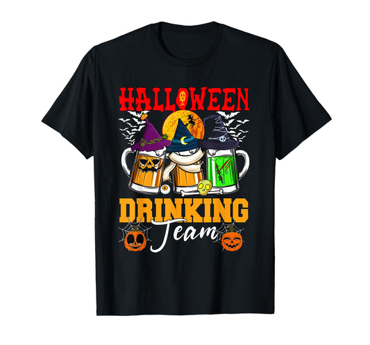 Halloween Drinking Team Three Horror Beer Glasses As Witch T-Shirt
