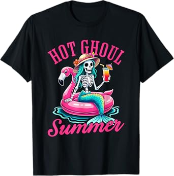 Hot Ghoul Summer Summerween Halloween Skeleton Mermaid T-Shirt