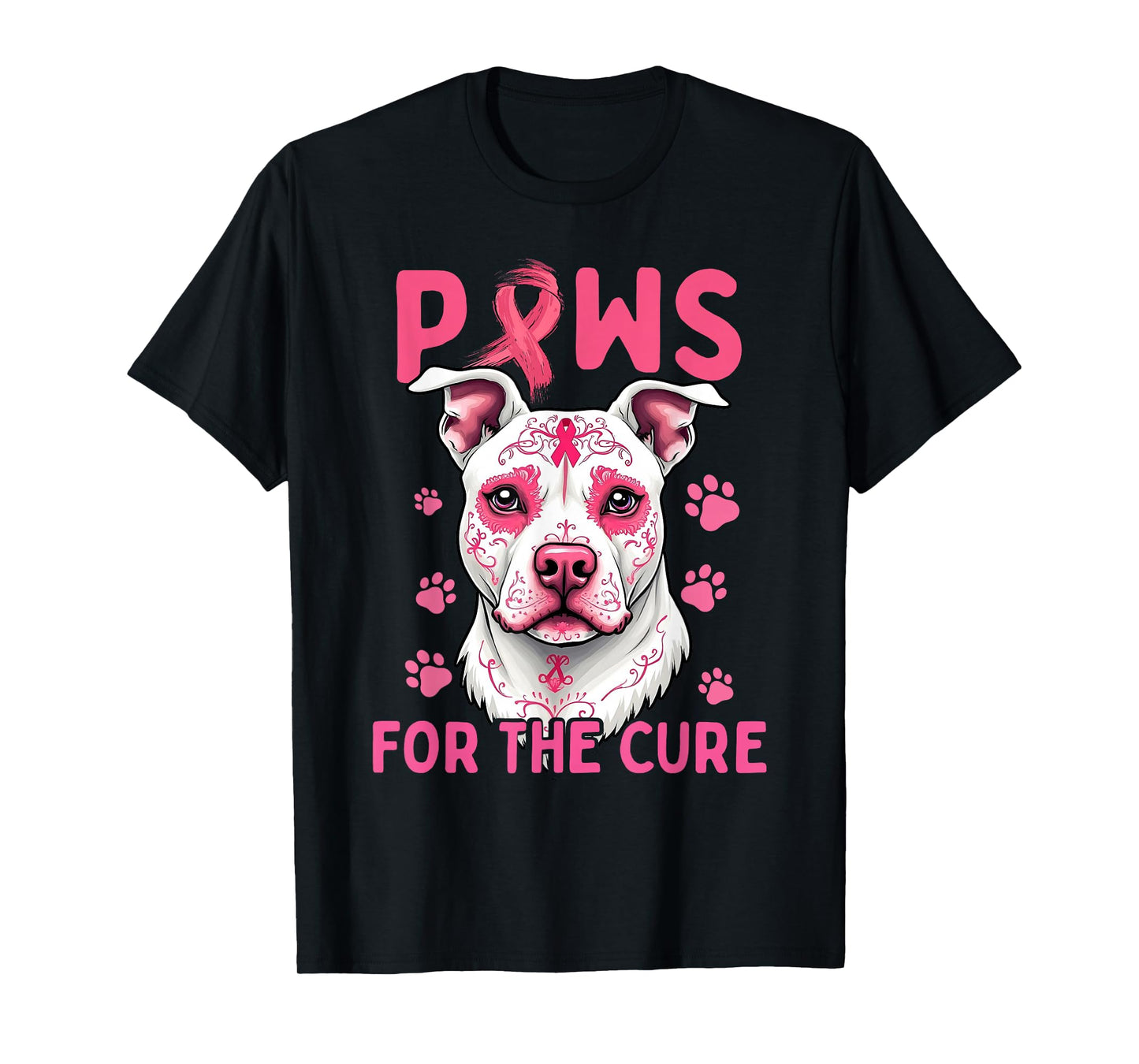 Breast Cancer Awareness Month Paws For The Cure Pitbull T-Shirt
