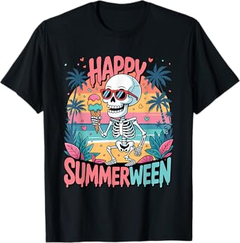 Summer Watermelon Jack-o-lantern Happy Summerween Skeleton T-Shirt