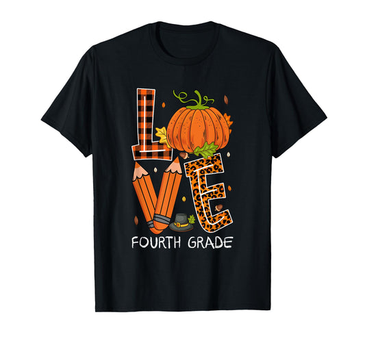 Love Fourth Grade Costume Pumpkin Pencils Thanksgiving Fall T-Shirt