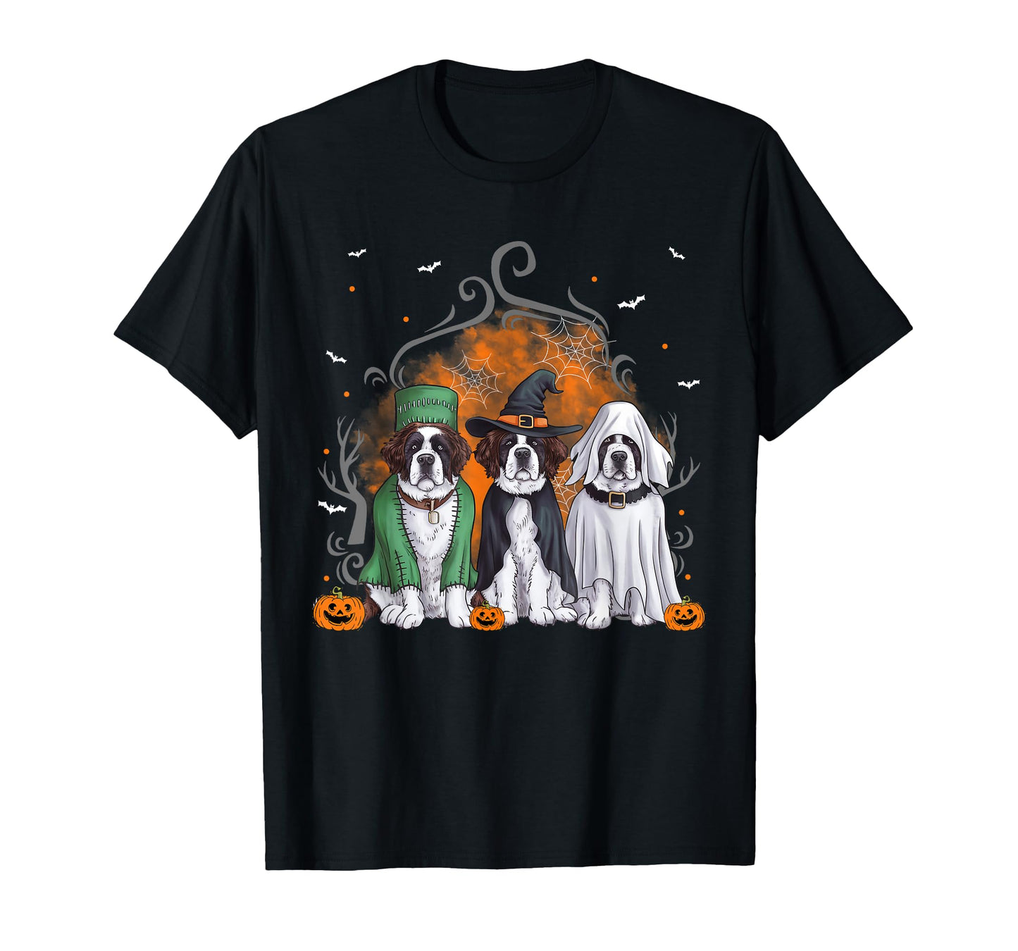 Three Saint Bernard St. Bernard Dog Halloween Ghost Costume T-Shirt for Men Women Kids
