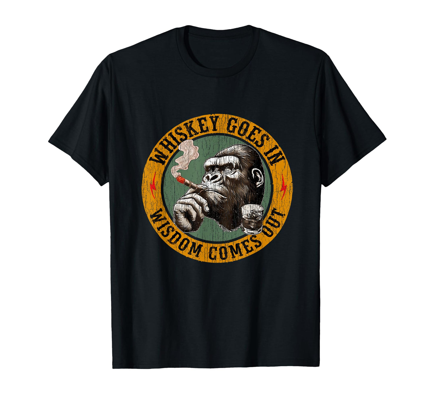 Bourbon Goes in Wisdom Comes Out Monkey Whiskey T-Shirt