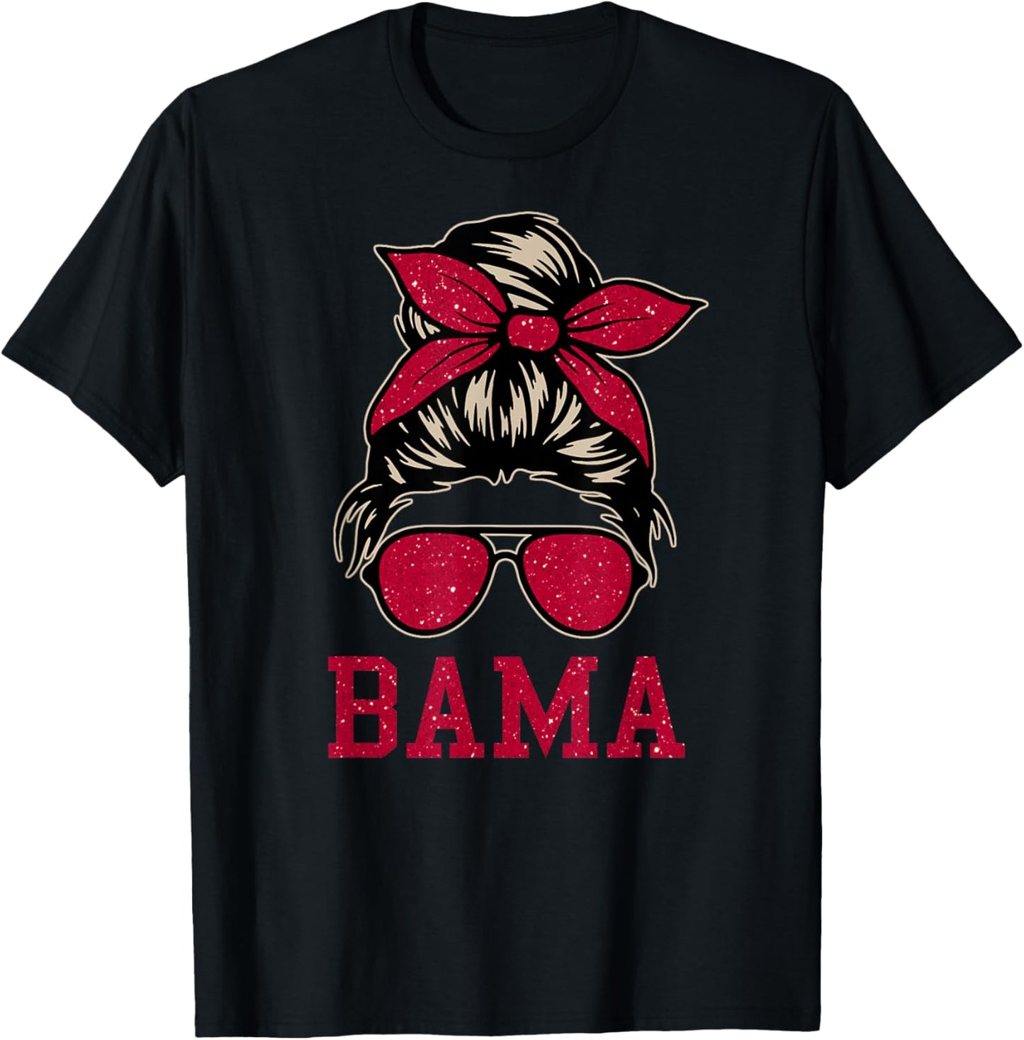 BAMA Women Girl Mom Messy Bun Hair. T-Shirt