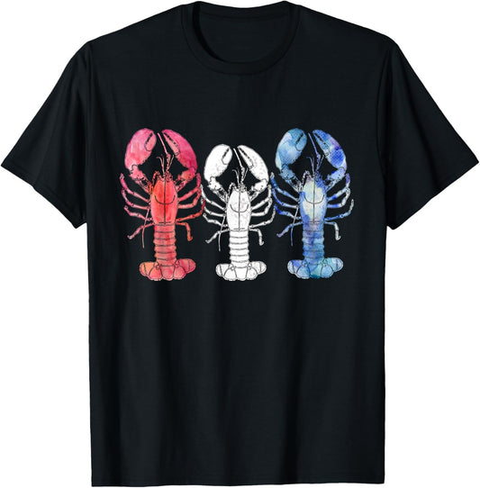 American Blue, White and Red Cool Lobsters Design T-Shirt