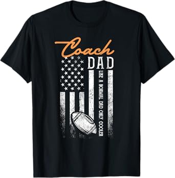 Football Coach Dad Like A Normal Dad Only Cooler USA Flag T-Shirt for Men