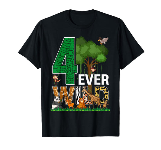 4 Ever Wild Birthday Decorations Boy Zoo 4th Birthday Party T-Shirt