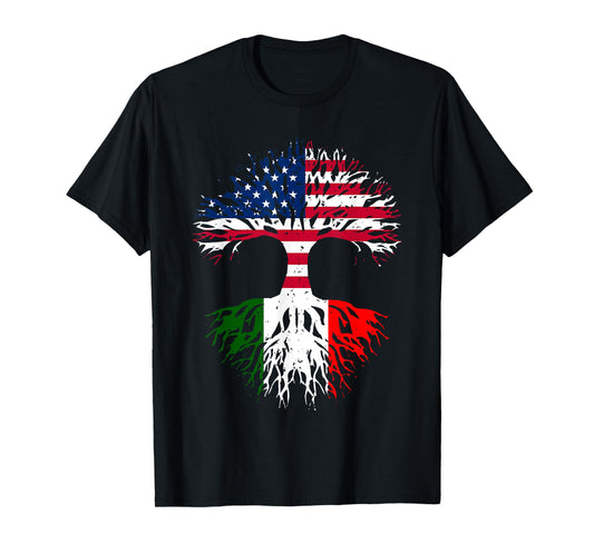 Italian Roots American Grown Tree USA Flag Funny Italy Flag T-Shirt
