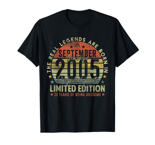 20th Birthday Real Legends September 2005 20 Years Old Men T-Shirt
