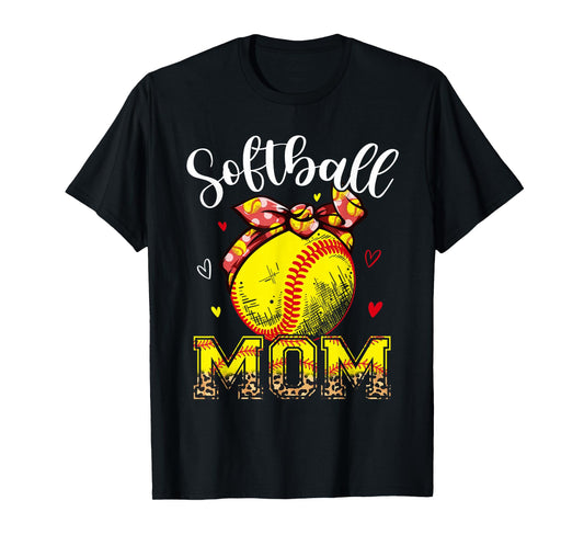Softball Mom Headband Leopard Softball Ball Mothers Day Mama T-Shirt