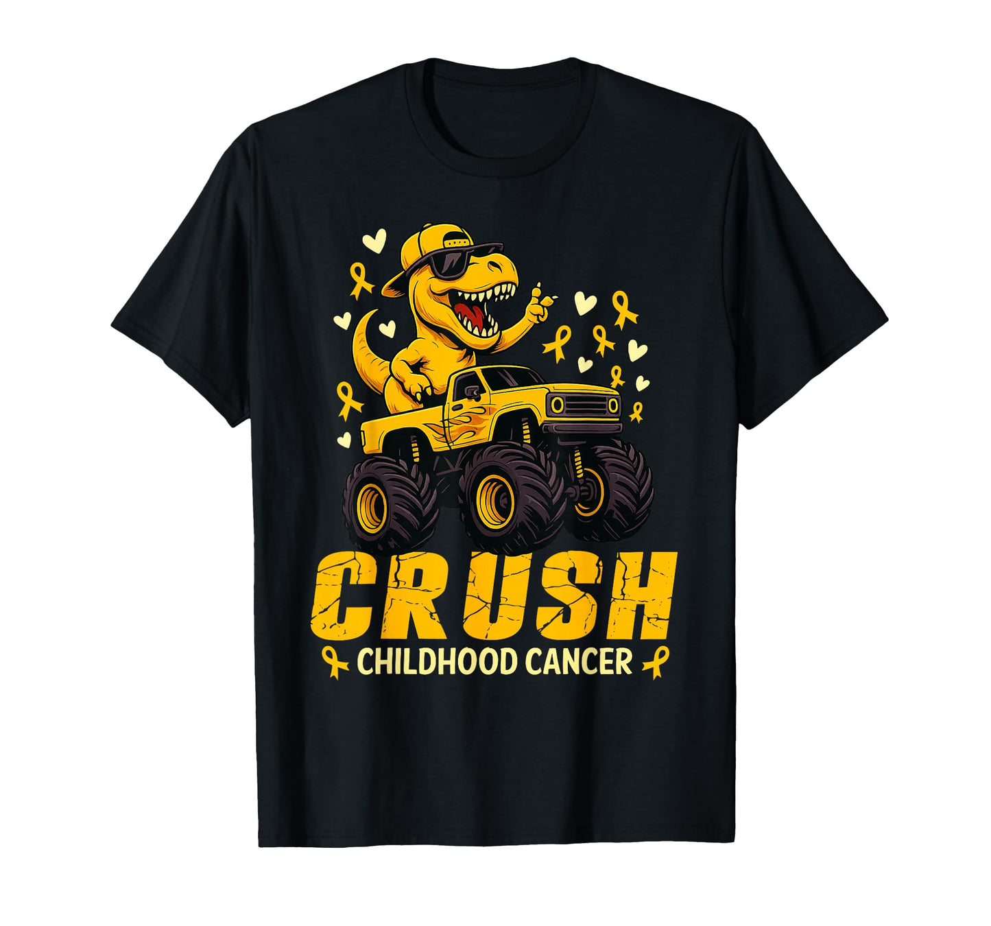 Crush Childhood Cancer Awareness Monster Truck Dinosaur T-Shirt
