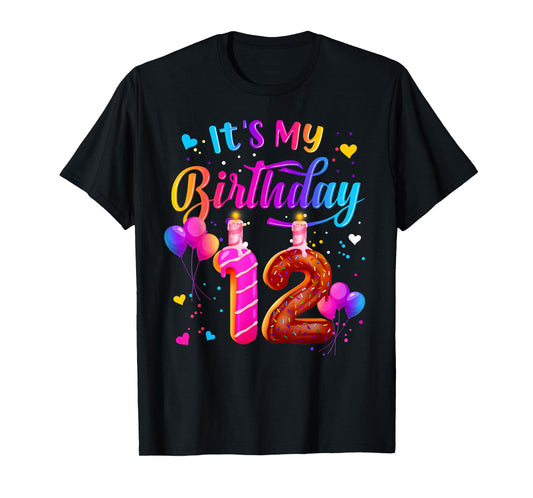 It's My 12th Birthday Doughnut Happy 12 Years Old Girl Kids T-Shirt