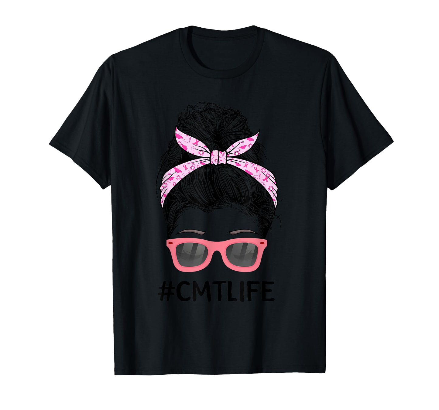 Cute CMT Certified Massage Therapist Messy Bun Breast Cancer T-Shirt